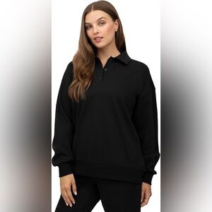 Yogalicious Cloud Plush Grove Cozy Black Pullover Top - Size M